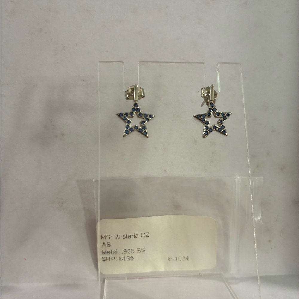Star-Shaped Silver and Blue Earrings